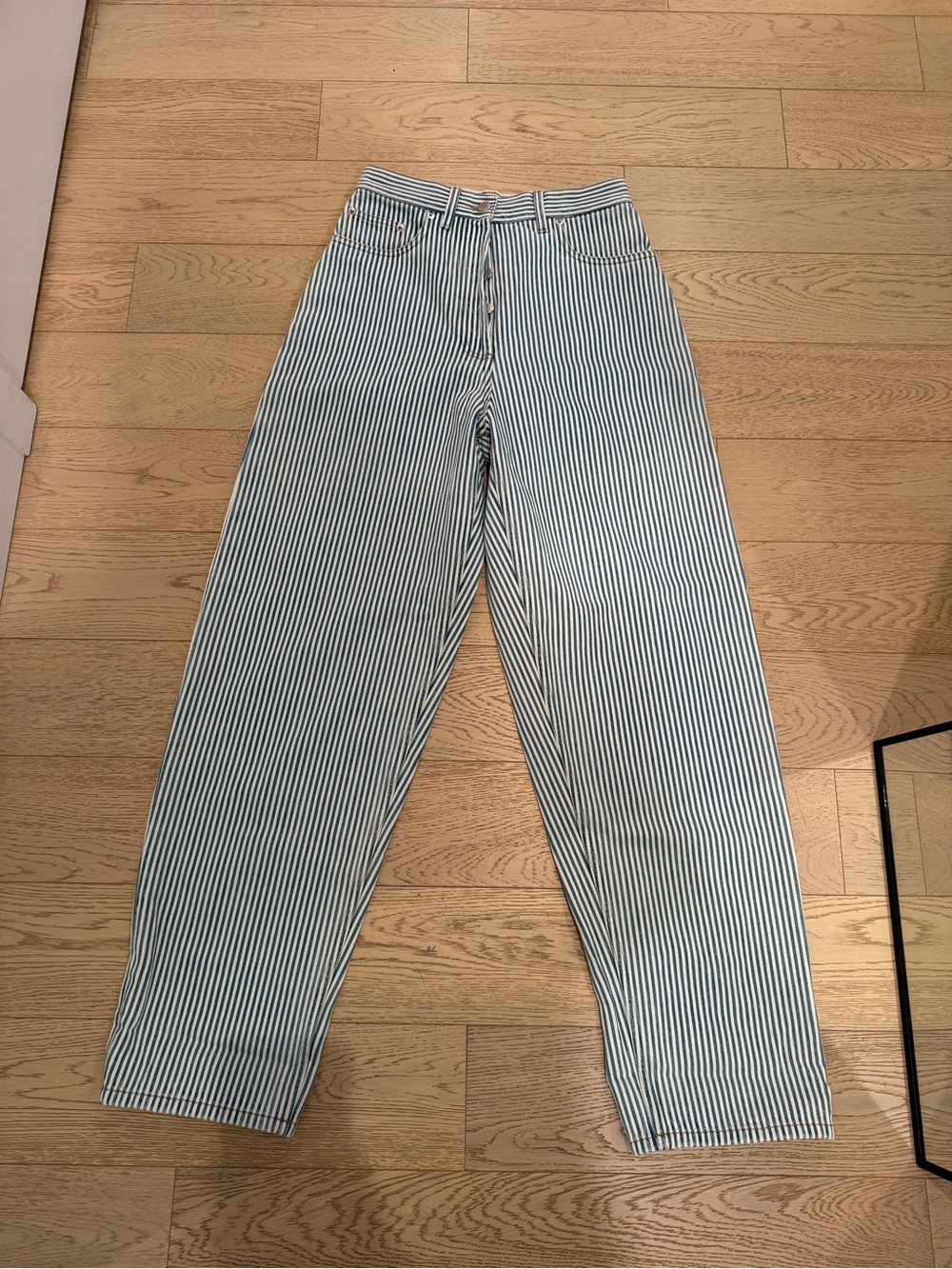Prada Women’s Blue & White Striped Wide-Leg Jeans Size 26